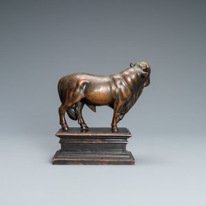 Attr. à Barthélémy Prieur (France, circa 1536-1611): un modèle d'un taureau en bronze avec traces de laque rouge — photo 4