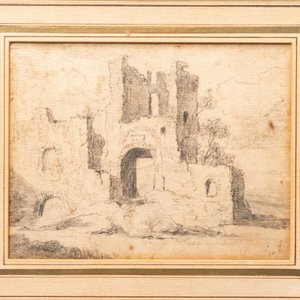 Attr. à Jacob van Ruisdael (1628/9 - 1682), crayon sur papier: Paysage avec ruine — photo 3