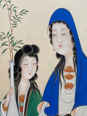 Attribué à Ren Xun 任薰 (1835-1893): 'Bodhisattva et serviteurs', encre et couleurs sur papier — photo 5