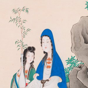 Attribué à Ren Xun 任薰 (1835-1893): 'Bodhisattva et serviteurs', encre et couleurs sur papier — photo 4