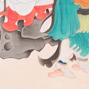 Attribué à Ren Xun 任薰 (1835-1893): 'Bodhisattva et serviteurs', encre et couleurs sur papier — photo 6