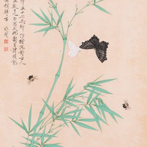 Attribué à Yu Fei'an 于非闇 (1889-1959) : 'Bambou et insectes', encre et couleurs sur soie, daté 1945 — photo 1