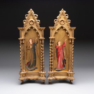 Attributed to C.L. Romoli: 'Trumpeting Angels', oil on panel, Italy, Neo-Gothic, 19th C. — 照片 1