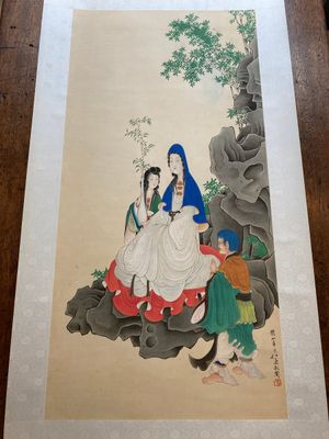 Attributed to Ren Xun 任薰 (1835-1893): 'Bodhisattva with servants', ink and colour on paper — 照片 1