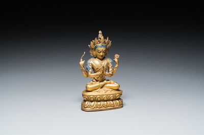 Avalokitesvara en bronze doré, Sino-Tibet, 17/18ème