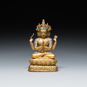 Avalokitesvara en bronze doré, Sino-Tibet, 17/18ème — photo 2