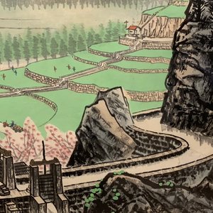 Bai Xueshi (1915-2011) en Hou Dechang (1934): Zicht op de Chinese muur, inkt en kleur op papier, gedat. 1974 — foto 6