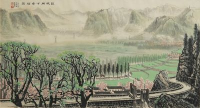 Bai Xueshi (1915-2011) et Hou Dechang (1934): Une vue sur la muraille de Chine, encre et couleur sur papier, datée 1974