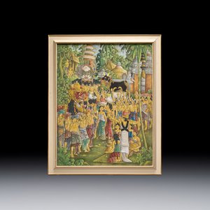 Balinese school: 'Ceremonial Festivities', oil on canvas, illegibly signed, Ubud, 20th C. — photo 1