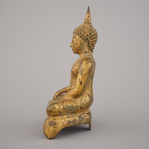 Beeld van een zittende boeddha in verguld brons, Thailand, 19e eeuw — foto 3