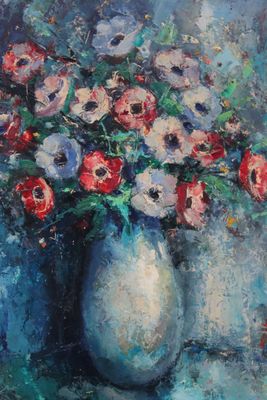 Bernard Bosschaert (1935- ), Stilleven met anemonen, olie op paneel