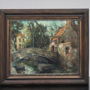 Bernard Bosschaert (1935- ), Zicht op de Bonifaciusbrug in Brugge, olie op doek — foto 1