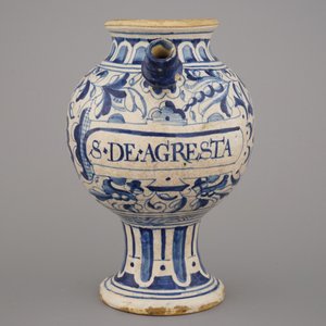 Blauw en witte siroopkan in Antwerpse majolica met "foglie" decor, ca 1580 — foto 2