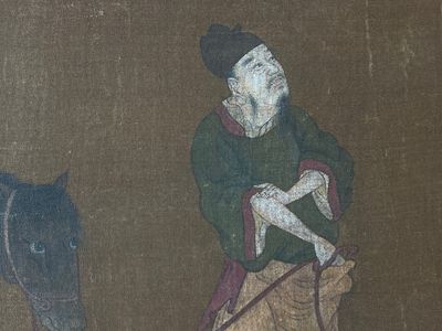 Bo Yuan 伯遠: 'A groom leads a horse', ink and colour on silk, probably Ming — photo 4