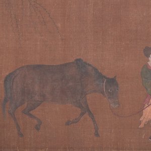 Bo Yuan 伯遠: 'A groom leads a horse', ink and colour on silk, probably Ming — photo 4
