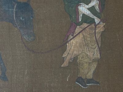 Bo Yuan 伯遠: 'Un palefrenier mène un cheval', encre et couleurs sur soie, probablement Ming — photo 7
