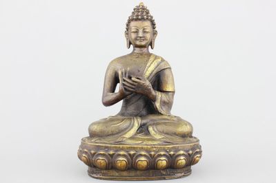 Boeddha Sino-Tibetan en bronze partiellement doré, 19e-20e
