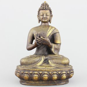 Boeddha Sino-Tibetan en bronze partiellement doré, 19e-20e — photo 1