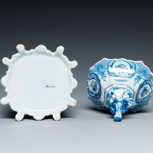 Boîte à tabac en faïence de Delft en bleu et blanc au couvercle monté d'un homme noble, 2ème moitié du 18ème — photo 7