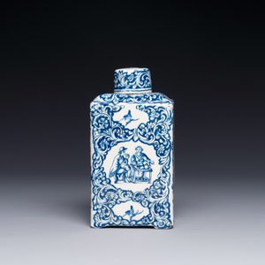 Boîte à thé couverte de forme rectangulaire en faïence de Delft bleu et blanc, 18ème — photo 3