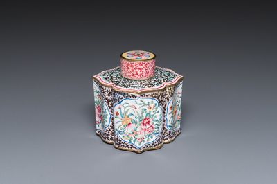 Boîte à thé couverte en émaux de Canton, Chine, Yongzheng/Qianlong