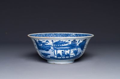 Bol à décor de l'ode à la Falaise rouge en porcelaine de Chine en bleu et blanc, époque Transition