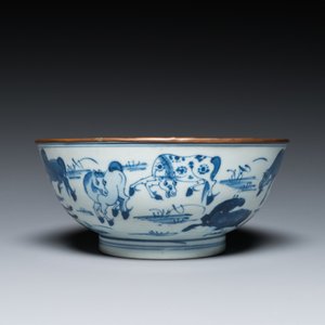 Bol en porcelaine de Chine en bleu et blanc à décor des 'Huit chevaux de Mu Wang', Kangxi — photo 3