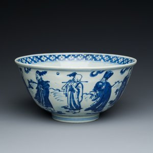 Bol en porcelaine de Chine en bleu et blanc à décor des 'huit immortels', marque et époque de Wanli — photo 1