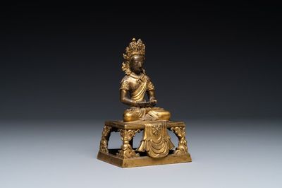 Bouddha Amitayus en bronze doré, Sino-Tibet, Qianlong