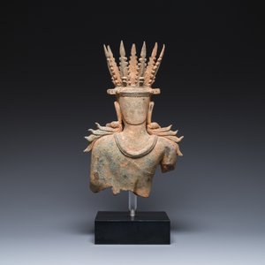 Bouddha couronné en bronze, Birmanie, probablement d'époque Haripunchai, 12/13ème — photo 4