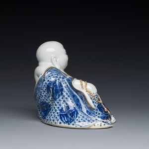 Bouddha en porcelaine de Chine en bleu et blanc, marque de You Lin Ji Zao 游林記造, République — photo 6