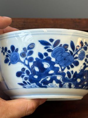Bouteille de forme carrée en porcelaine de Chine en bleu et blanc à décor des 'Longues Dames' et un bol couvert, Kangxi — photo 12