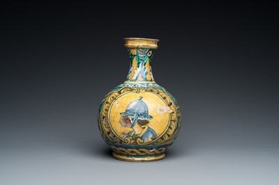 Bouteille de pharmacie en majolique italienne polychrome, 17ème