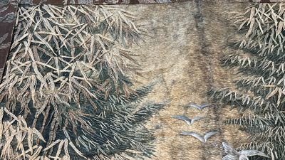 Broderie en soie à décor de grue et de bambou, marque Keibun, Japon, Meiji, 19ème — photo 6