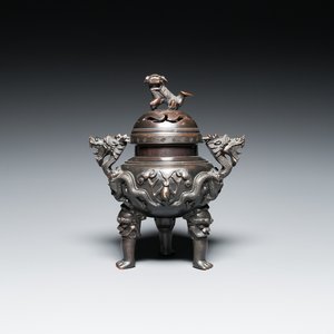 Brûle-parfum tripod couvert en bronze, marque de Xuande, Chine, 19ème — photo 1