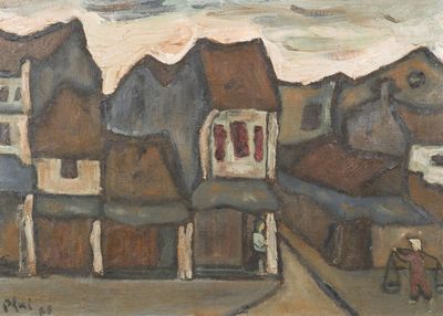 Bui Xuan Phai (Vietnam, 1920-1988): 'Straatzicht in Hanoi', olie op doek, gedateerd 1986