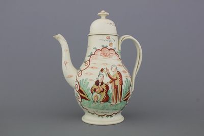 Cafetière couverte anglaise "creamware", peinte en Hollande, Leeds, 18e