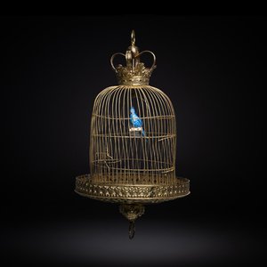 Cage à oiseaux en cuivre avec un oiseau en porcelaine à l'intérieur, Flandres ou Pays-Bas, 18ème et 19ème — photo 1