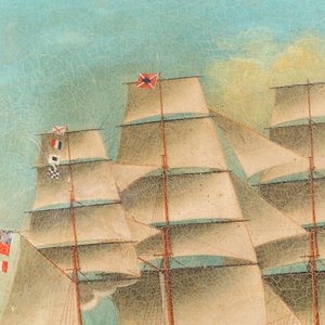 Canton school: 'A British Merchant Vessel at Sea', oil on canvas in original Chippendale-style frame, 1st half 19th C. — photo 5