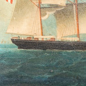 Canton school: 'A British Merchant Vessel at Sea', oil on canvas in original Chippendale-style frame, 1st half 19th C. — photo 6