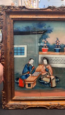 Canton school: A pair of reverse glass paintings in original frames — photo 1