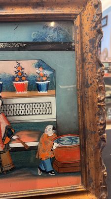 Canton school: A pair of reverse glass paintings in original frames — photo 19