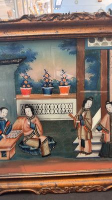 Canton school: A pair of reverse glass paintings in original frames — photo 2