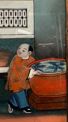Canton school: A pair of reverse glass paintings in original frames — photo 23