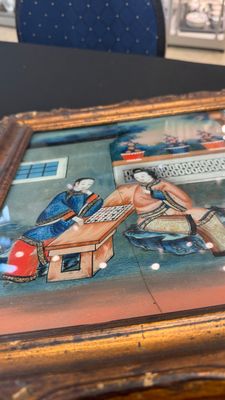 Canton school: A pair of reverse glass paintings in original frames — photo 3