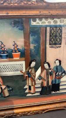 Canton school: A pair of reverse glass paintings in original frames — photo 5