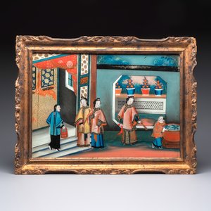 Canton school: A pair of reverse glass paintings in original frames — photo 2