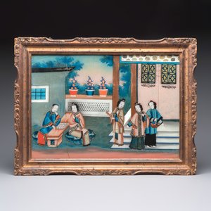 Canton school: A pair of reverse glass paintings in original frames — photo 4