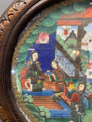 Canton school: 'A vibrant court garden scene', ink and colour on paper, 19th C. — photo 2