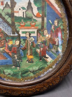 Canton school: 'A vibrant court garden scene', ink and colour on paper, 19th C. — photo 3